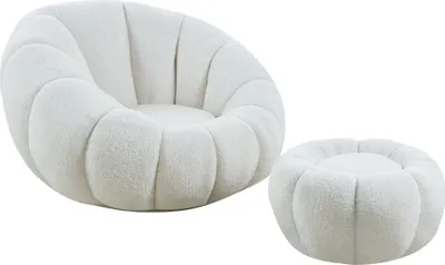 Produktbild von cosyou Sessel mit Hocker für Wohnzimmer & Schlafzimmer, Fernsehsessel Teddystoff - 360° drehbar weiß