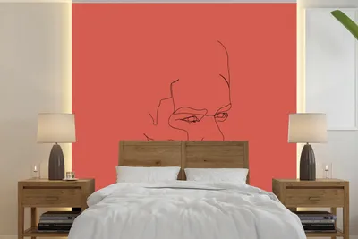 Produktbild von MuchoWow® Fototapete für Wohnzimmer oder Schlafzimmer Wandtapete Vinyl Motivtapete Mann - Strichzeichnung - Rot - 240x240 cm - Schlafzimmer-Tapete