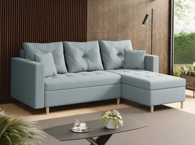 Produktbild von SALES LEADER Ecksofa BERLIN 230x145 cm mit schlaffunktion, mit Bettkasten, universelle Seite, Moderner Stoff ELEMENT 16, Graublau