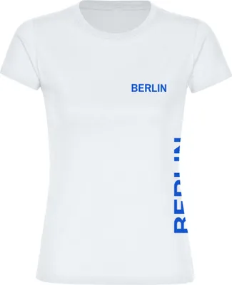 Produktbild von multifanshop Damen T-Shirt - Berlin blau - Brust & Seite, weiß, Größe M
