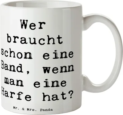 Produktbild von Mr. & Mrs. Panda Keramiktasse Spruch Harfenzauber - Weiß - Geschenk, Tasse, Pott, Becher, Musik, Klang, Musikinstrument, Instrument, Teetasse, Elegant, himmlisch, Musiker