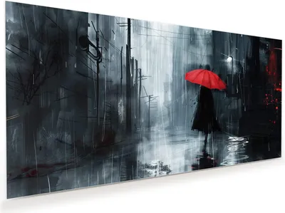 Produktbild von Glasbild 110x55cm in XXL für Wohnzimmer, Schlafzimmer Motiv Regenschirm im Regen