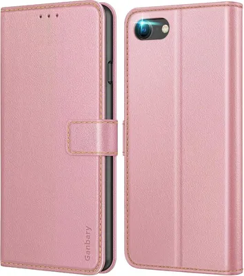 Image de Ganbary Housse pour téléphone portable iPhone SE 2022 5G/SE 2020 7 8 Housse à rabat en cuir rose