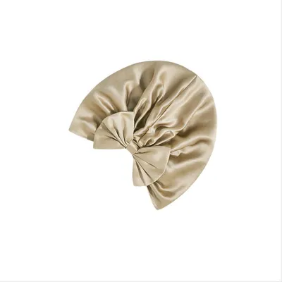 Image de INF Bonnet de Nuit en Soie de Mûrier 19 Momme avec Nœud Papillon Or