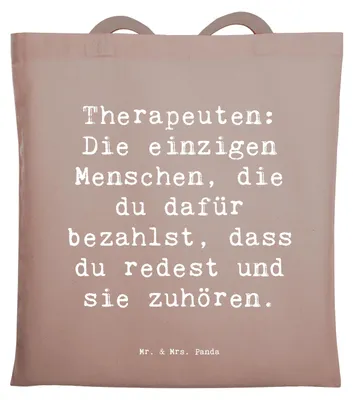 Produktbild von Mr. & Mrs. Panda Tote Bag Spruch Wunderbare Therapeutin - Braun Pastell - Geschenk, Tasche, Geschenke mit Herz, Therapeuten, Schultasche, totebag, Gedanken, Beruf, Uni