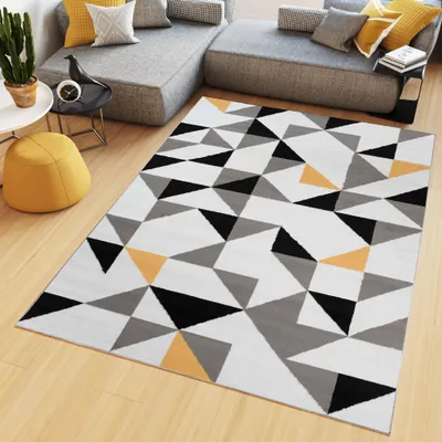 Image de Tapis MAYA Moderne Noir Blanc Jaune Chambre à coucher  200 x 250 cm