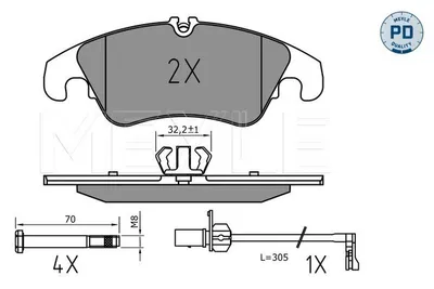 Produktbild von MEYLE 025 222 5219/PD Bremsbeläge Vorne für AUDI A6 Avant (4G5, 4GD, C7) Q5 (8RB) A6 Limousine (4G2, 4GC, C7) A7 Sportback (4GA, 4GF) A6 Allroad
