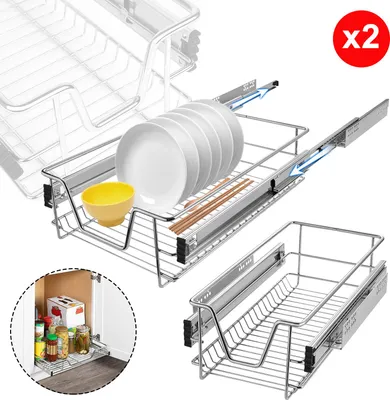 Produktbild von LARS360 2er Set Teleskop-Küchenschublade – für 27 cm Innen- / 30 cm Außenbreite Schränke – Ausziehbares Küchenregal für Küche & Vorratsraum