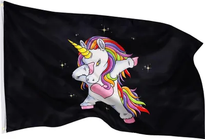 Produktbild von PHENO FLAGS Einhorn Flagge, 90x150cm - Lustiges und tanzendes Einhorn-Motiv