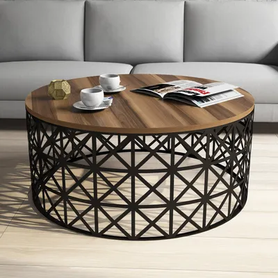 Produktbild von Skye Decor, Selin Metal Ferforje - Walnut, Couchtisch, Nussbaum, 100 % MELAMINBESCHICHTETE SPANPLATTEN, 90 x 38 x 90 cm