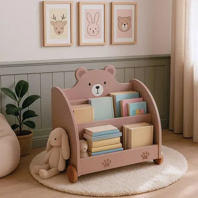 Image de Bibliothèque pour enfants sur le thème des ours, avec roulettes et rangement