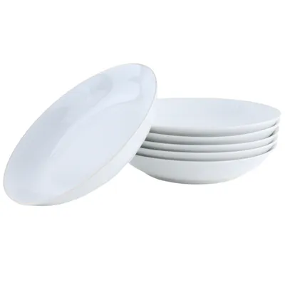 Produktbild von OTIX Tiefe Teller Suppenteller Set von 6 Stück 21cm Weiß mit goldener Rand Porzellan CROCUS