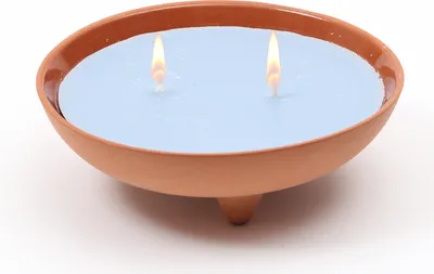 Duftkerze CITRONELLA - Echtwachs in Tonschale - 2 Dochte - gegen Stechmücken - blau