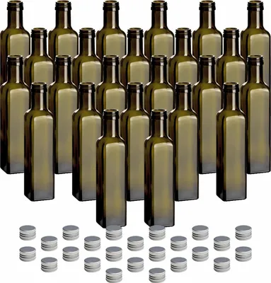 Produktbild von gouveo 24er Flaschen-Set Klarglas Maraska Antik silberfarben 250 ml Schraubdeckel 253 g