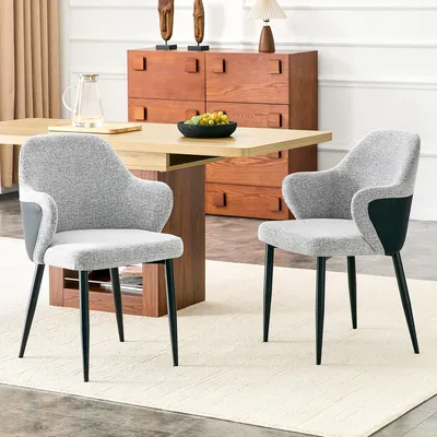 Produktbild von 2er Set Esszimmerstuhl grau schwarz Stoff PolyurethanMetall Kreuzstütze modern ergonomisch Polsterstuhl Grau