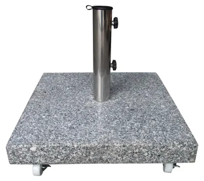 Produktbild von Schirmständer aus Granit 50x50 cm in Grau mit Schirmhalterung Edelstahl Rollen
