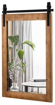 Image de Miroir mural rectangulaire FANTASK avec support en métal et cadre en bois, style rustique