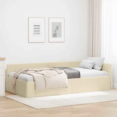 Zdjęcie produktu dla Maison Exclusive - Stelaż łóżka narożnego z zagłówkiem, kolor kremowy, wymiary 90 cm x 200 cm, obita tkaniną