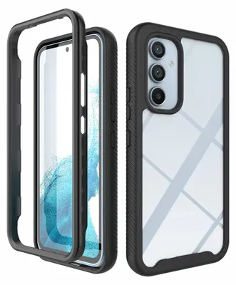 A product shot of a phone case, showing two views: one disassembled and one assembled.