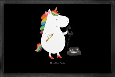Produktbild von Mr. & Mrs. Panda Schmutzmatte Einhorn Sekretärin 50 x 75 cm - Schwarz - Geschenk, Steuerkanzlei, Unicorn, Fussmatte, Fußabtreter, Schuhabstreifer, fußmatte, Einhörner