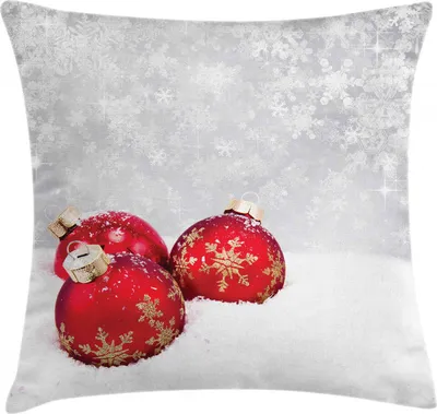 Produktbild von ABAKUHAUS Weihnachten Kissenbezug, Kugeln auf Schneeflocke, Kissenbezug Beidseitiges Muster Klarer Digitaldruck Farbfest mit Reißverschluss, 40 x 40 cm, Weiß Rot