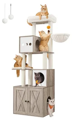 Obrázok produktu pre Kratzbaum 2 v 1: škrabadlo s mačacím stromčekom – plyš – sisal – stabilný – 60 x 52 x 185 cm