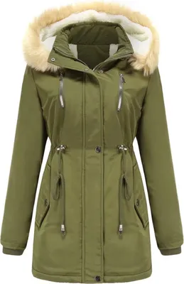 Produktbild von ASKSA Damen Winterjacke Wintermantel Baumwolljacke Warm Dickere Reißverschluss Tasche Mantel, A-Armeegrün, 4XL