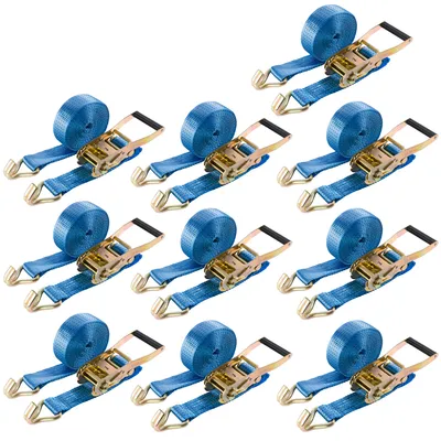 Immagine prodotto di Cinghie di tensione AREBOS 10x 6 m | 5000 kg | 2 pezzi con cricchetto e gancio | 50 mm blu