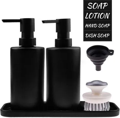 Produktbild von Vollständiges Set aus schwarzen Seifenbehältern mit Zubehör für Küche und Badezimmer