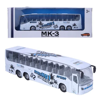 Immagine prodotto di Modellino di autobus di linea in metallo in scala 1:50, autobus a molla con luci e musica per bambini (bianco)