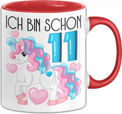 Produktbild von 11. Geburtstag Geschenk Tasse Becher Mädchen Tochter Geburtstagsgeschenk Einhorn Ich Bin Schon 11 (Rot)