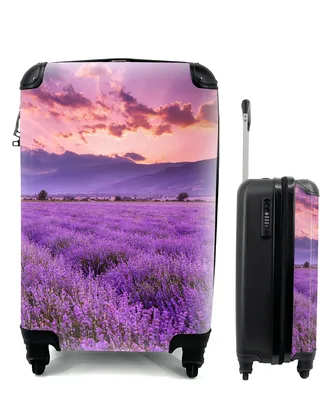 Produktbild von MuchoWow® Koffer Handgepäck Trolley Rollkoffer Kleine Reisekoffer mit 4 Rollen - Lavendel - Lila - Blumen - Feld - Cabin Size < 55x40x23 cm & 55x40x20 cm - Fotokoffer - Kabinenkoffer - Boardgepäck - Reise-Box - Reisekoffer - Reisegepäck - Koffer mit Bild - Trolley für Kinder