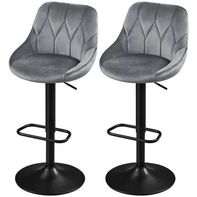 Produktbild von Yaheetech 2er Set Barhocker Barstuhl mit Rückenlehne & Fußstütze, drehbarer Polsterhocker, höhenverstellbarer Tresenhocker, Dunkelgrau