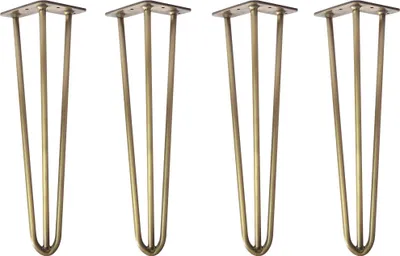 Produktbild von Natural Goods Berlin HAIRPIN Legs, Haarnadelbeine, Möbelfüße, Tischbeine, Antik Gold, 45 cm, 3 Streben, 4 Stück