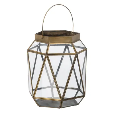 Produktbild von Laterne 23 x 23 x 27 cm Kerzenschale Kristall Gold Metall