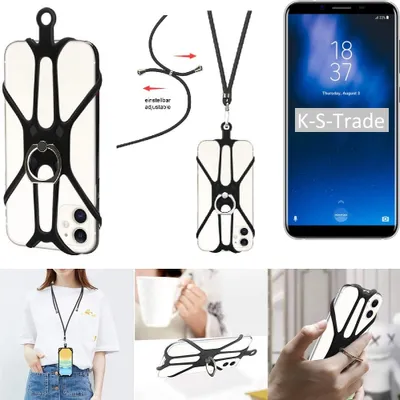Produktbild von K-S-Trade 3in1 Handykette Handyband Handykordel Halsband Smartphone-Ring Handy-Ring kompatibel mit Homtom S8 Fingerhalterung Handyring Tischständer
