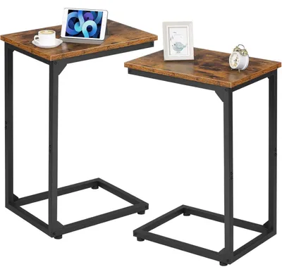 Immagine prodotto di Set di 2 tavolini laterali a forma di C, con struttura in metallo, dimensioni 39x29x59 cm, colore marrone