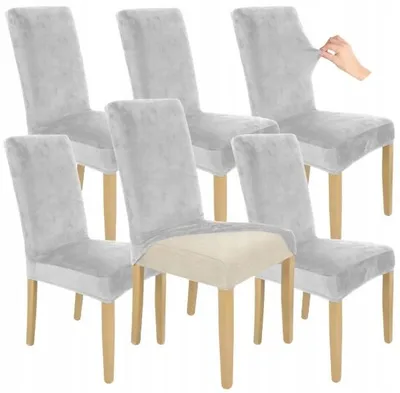 Produktbild von Stuhlhusse Stretch Hellgrau - Samt - 6 Stück - Universal - Esszimmer Stuhlbezug
