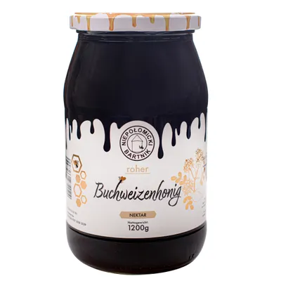 Produktbild von Buchweizenhonig 1200g Roh und Frisch Großes Glas Honig aus der Imkerei