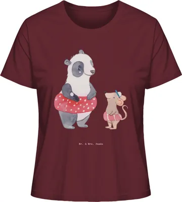 Produktbild von Mr. & Mrs. Panda Oberteil Damen Otter Schwimmen Größe XL - Burgundy - Geschenk, T-Shirt, Schwimmkurs, Kurzarmshirt, Basic Shirt, Wassersport, Sommershirt