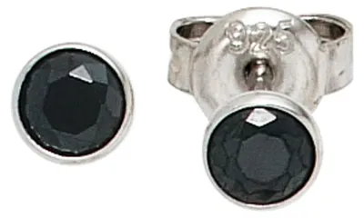 Produktbild von Ohrstecker Stecker Zirkonia schwarz rund 4,4mm 925 Silber Ohrschmuck