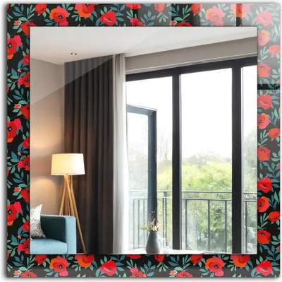 Produktbild von Dekospiegel - Wandspiegel mit Rahmen - Hängespiegel - 60x60 cm - Mohnblumen