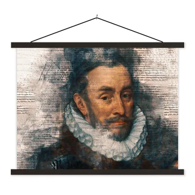 Produktbild von MuchoWow® Textilposter Wilhelm von Oranien - Adriaen Thomasz - Collage 150x113 cm mit schwarzem Rahmen - Wohnzimmer