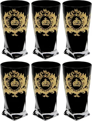 Produktbild von Pompöös by Casa Padrino Luxus Wasserglas Set Schwarz / Gold Ø 8 x H. 13,5 cm - Wassergläser mit 24 Karat Vergoldung - Pompööse Gläser designed by Harald Glööckler
