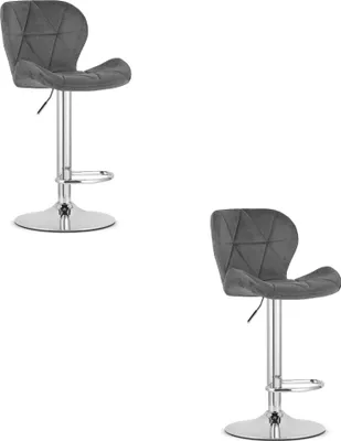 Image de Tabouret De Bar - Leobert - West - Velours Gris/Base Chromée - 46 X 48,5 X 90-111 Cm - Lot De 2