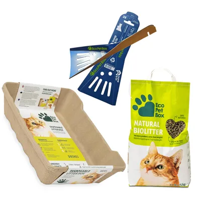 3 EcoPetBox  Katzentoiletten mit 5 kg Holz- und Heustreu. 3 biologisch abbaubare Schaufeln