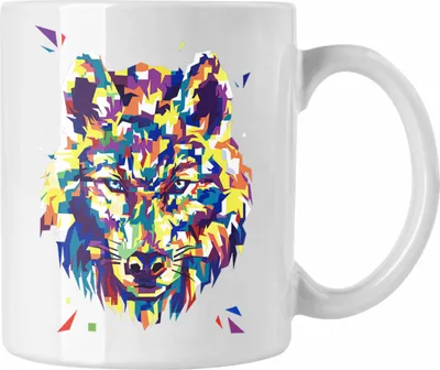 Produktbild von Trendation - Wolf Poiygon Grafik Tasse Geschenk Wölfe Liebhaber Bunt (Weiß)