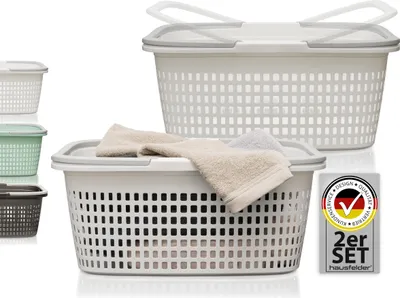 Produktbild von Wäschekorb 2er Set Weiß, 2 Körbe, 35 l