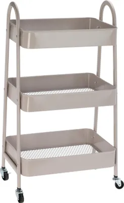 Produktbild von Beiges 3-stöckiges Metallregal auf Rädern 44x31,5x78,5 cm
