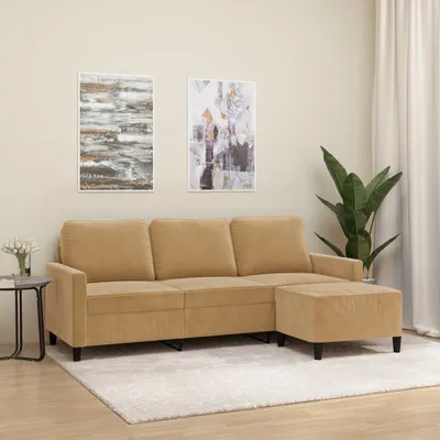 Image de Maison Exclusive - Canapé 3 places avec pouf, marron, 180 cm, velours